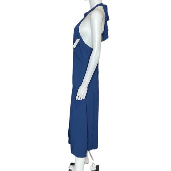 Donna Morgan Catalina Crepe Halter Maxi Dress Blue Women’s Sz 12 - Picture 3 of 5